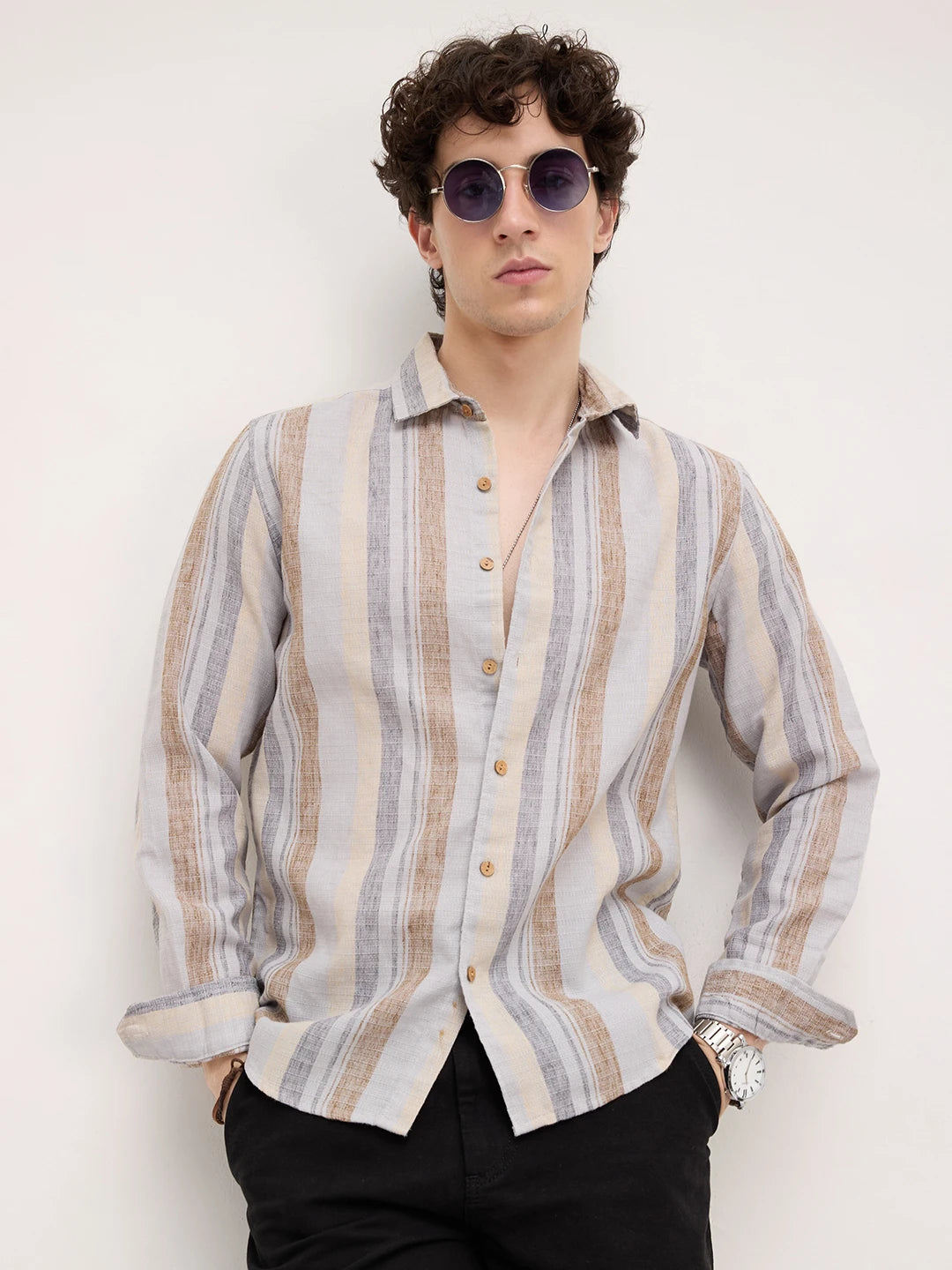 Sandswept Stripes Breezy Linen Blend Shirt