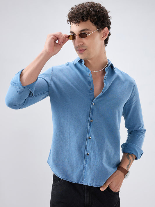 Exquisite Blue Denim Upscale Shirt