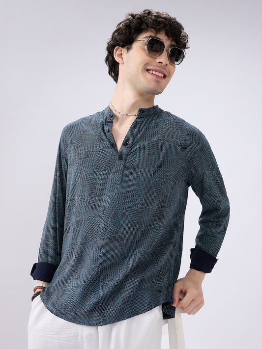 Classic Blue Web Printed Kurta