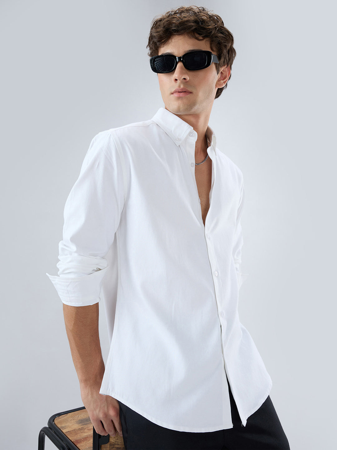 Solid Snow White Oxford Button down Collar Shirt