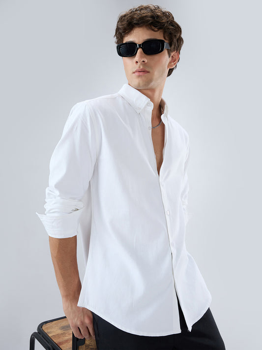 Solid Snow White Oxford Button down Collar Shirt