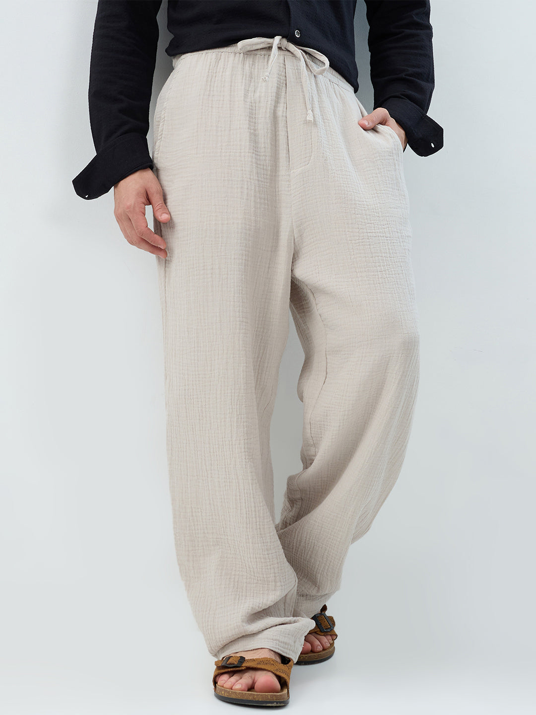 Cloud Grey Double Cloth Straight-Fit Trousers