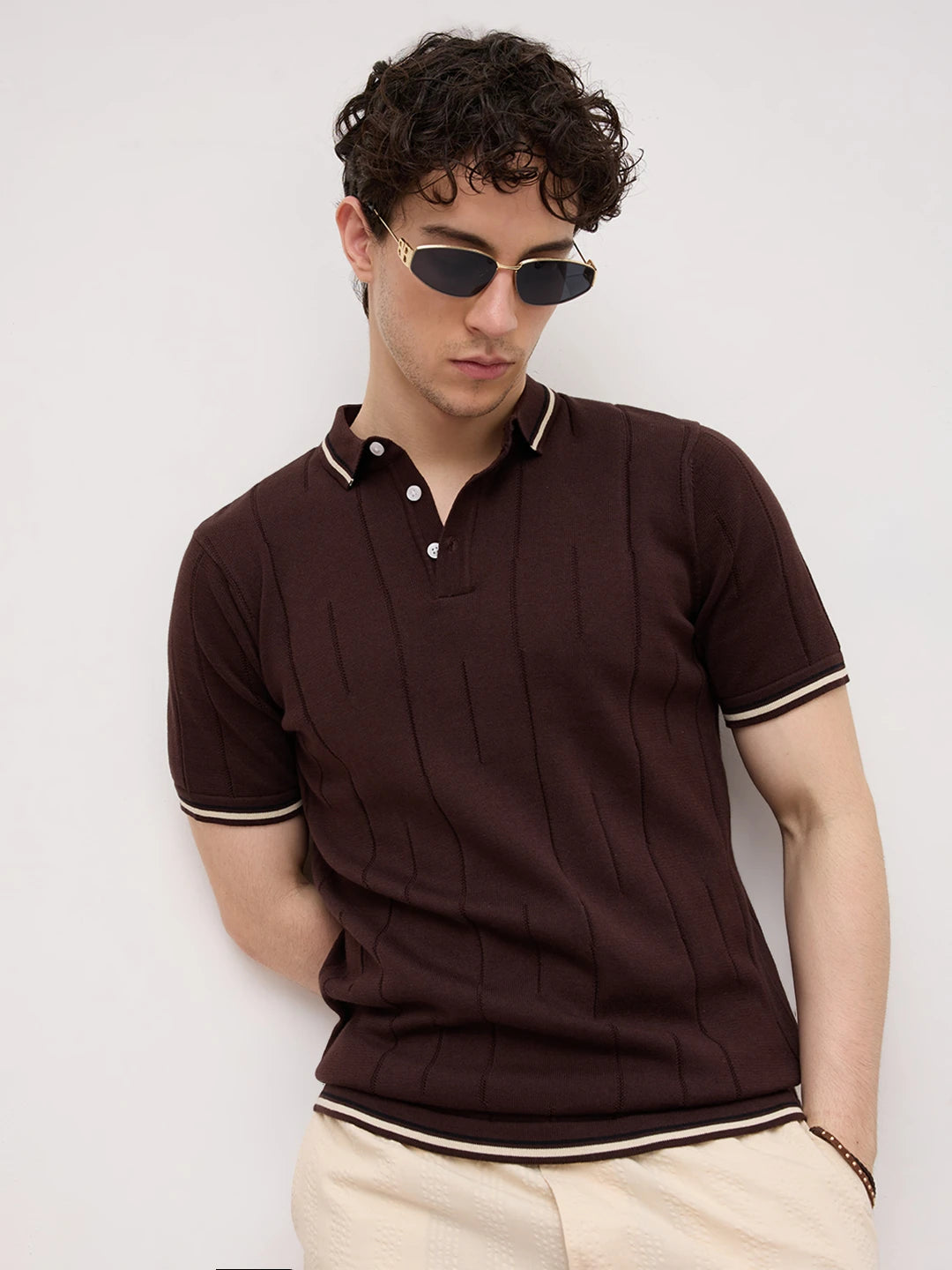 Espresso Ribline Polo Flat Knit T-Shirt