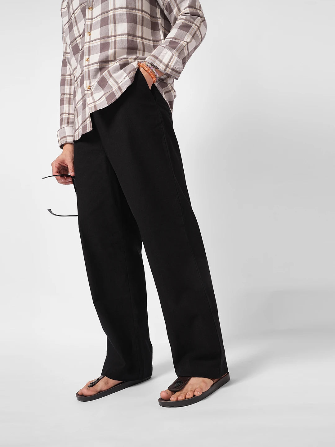 Timeless Black Slub Weave Straight Fit Trousers