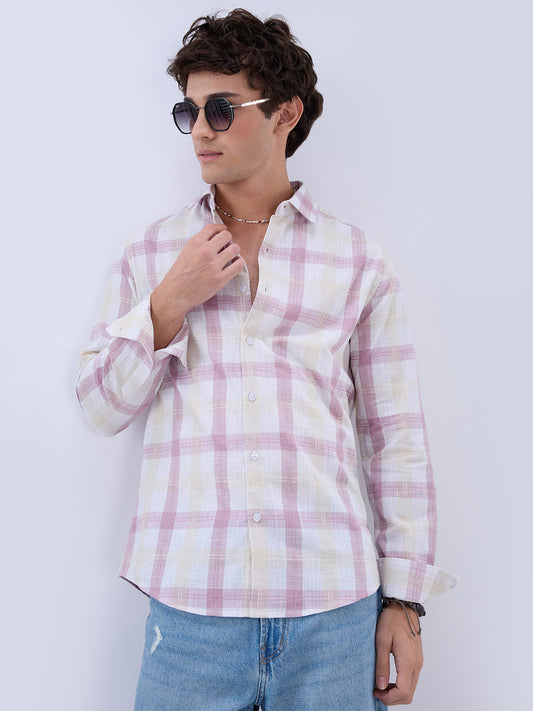 Soft Pink Fine Weave Plaid Checks Shirt