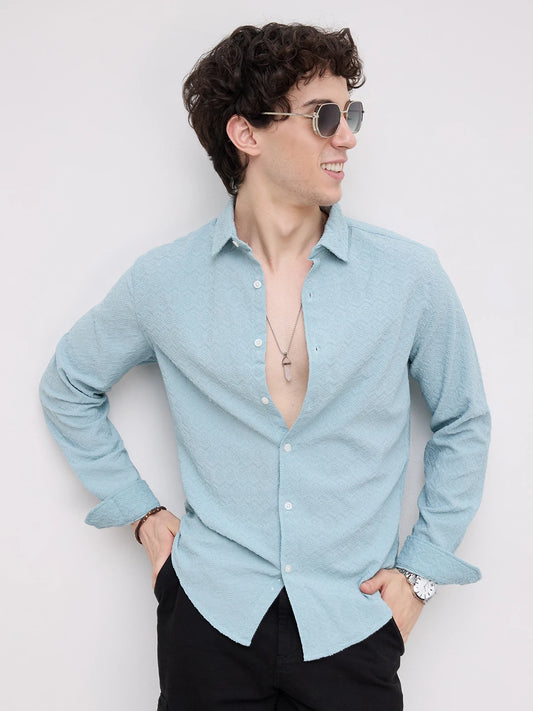 Aqua Blue Textured Shirt