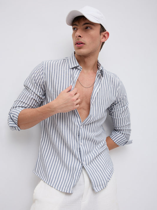 Ash Grey Candy Striped Vacation Shirt