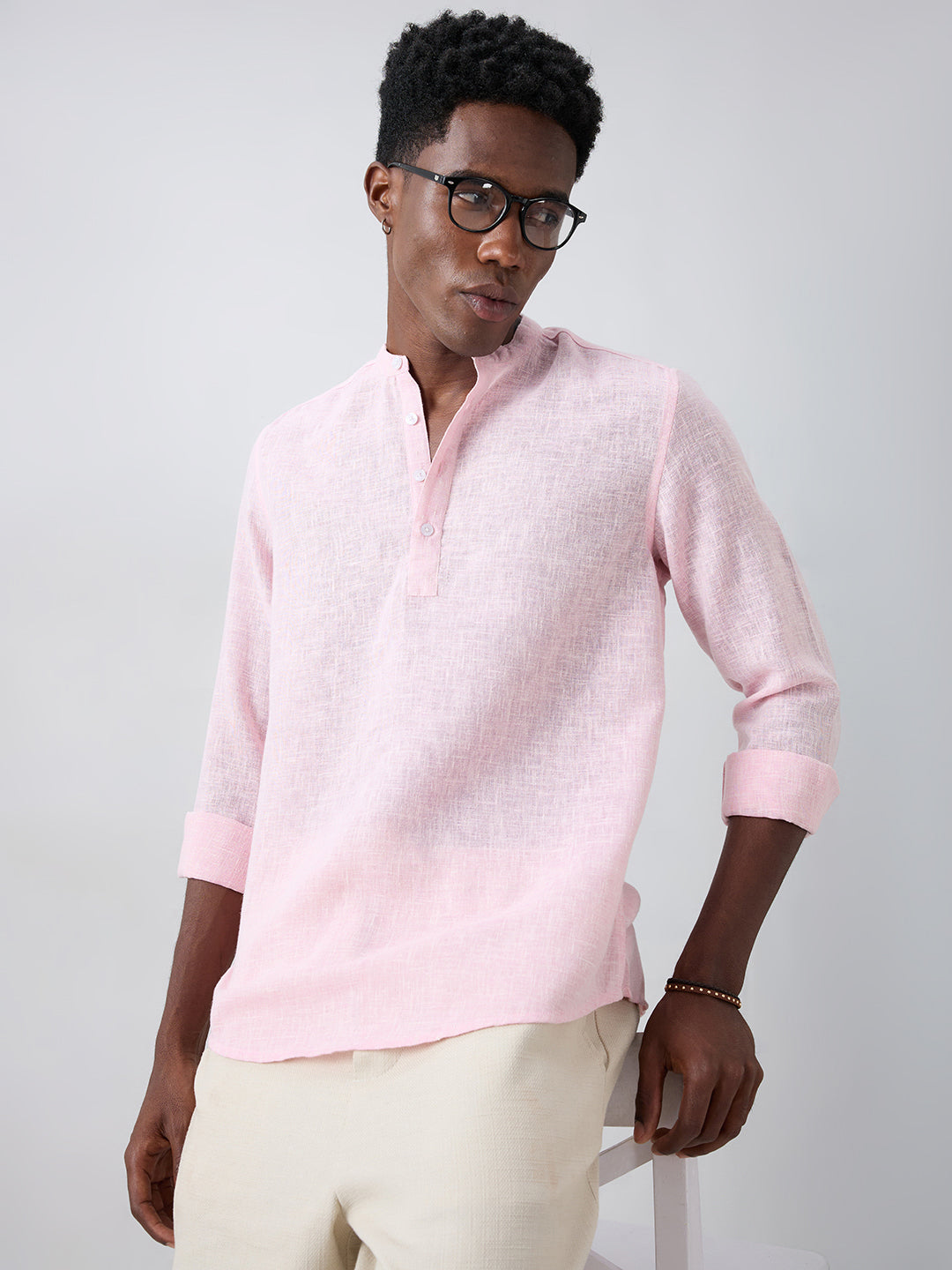 Blush Pink Slub Textured Vacation Kurta