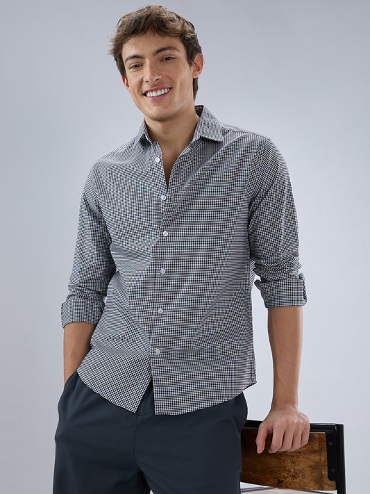 Monochrome Micro Gingham Checks Oxford Shirt