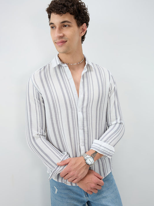 Ash Grey Vertical Striped Lightweight Shirt