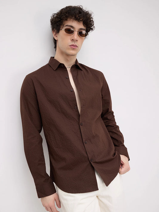 Brown Fine Horizontal Textured Shirt