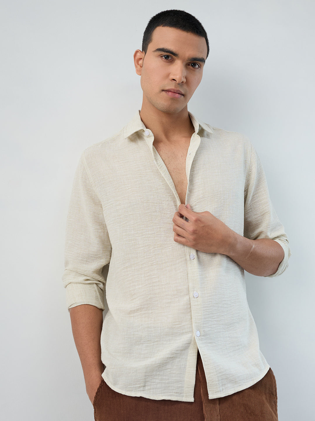 Light Pista Green Crinkled Textured Shirt