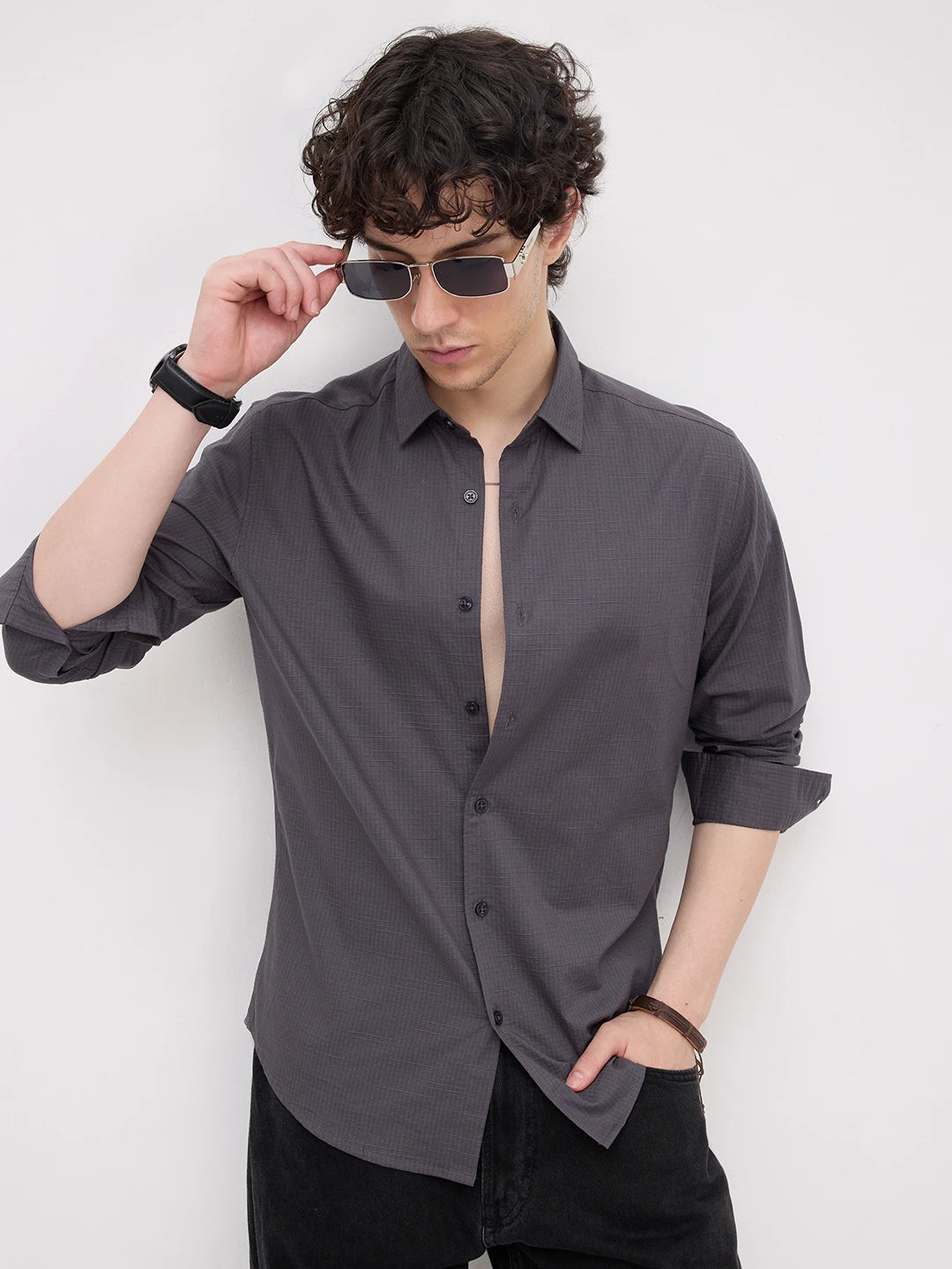 Graphite Grey Square Textured Shirt
