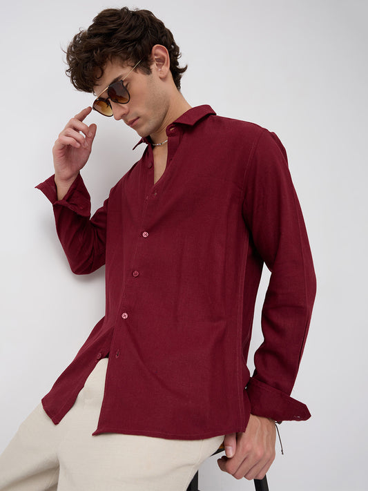 Elegant Maroon Linen Blend Everyday Shirt