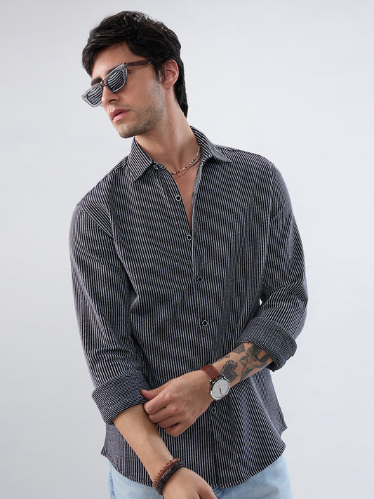 Monochrome Grid Knitted Everyday Shirt