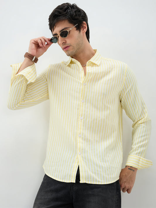 Butter Yellow Candy Striped Vacation Shirt