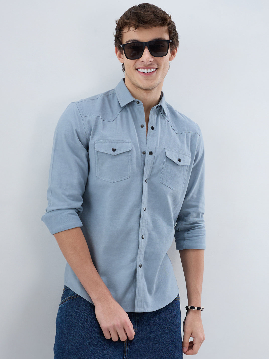 Classic Dusty Blue Double Pocket Overshirt