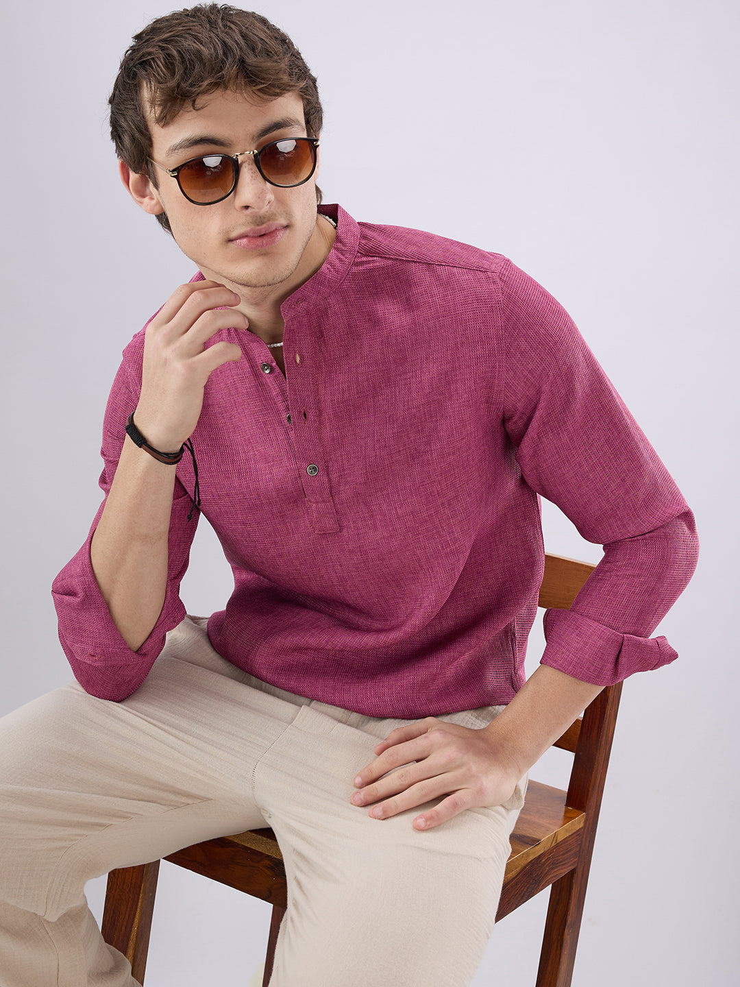 Hibiscus Maroon Textured Weave Kurta