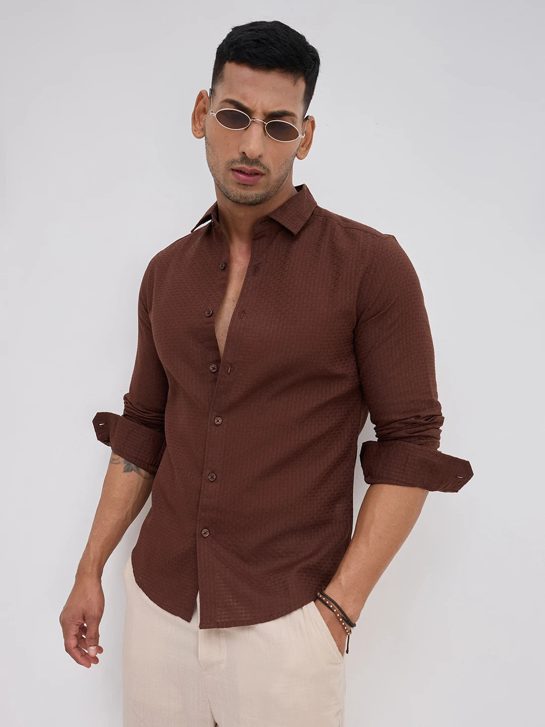 Brunette Brown Interlock Textured Shirt