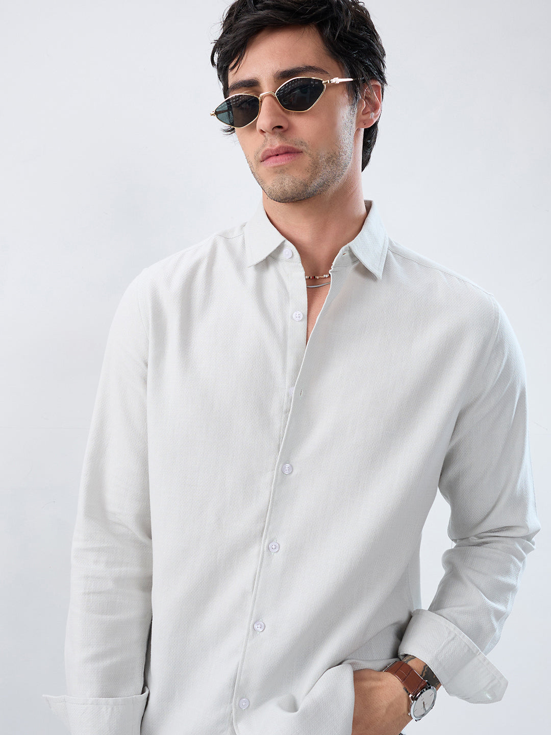 Mint Mist Green Micro-Weave Jacquard Shirt