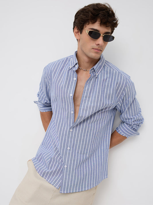 Blue & White Candy Striped Button-Down Collar Oxford Shirt
