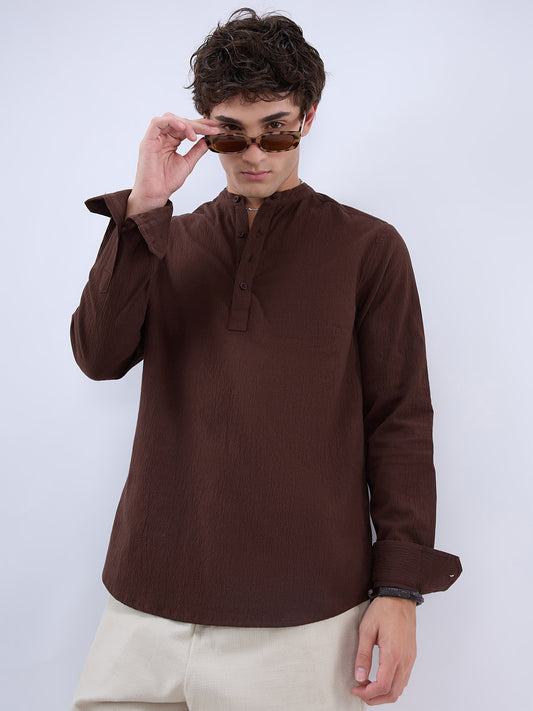 Chocolate Brown Subtle Textured Kurta