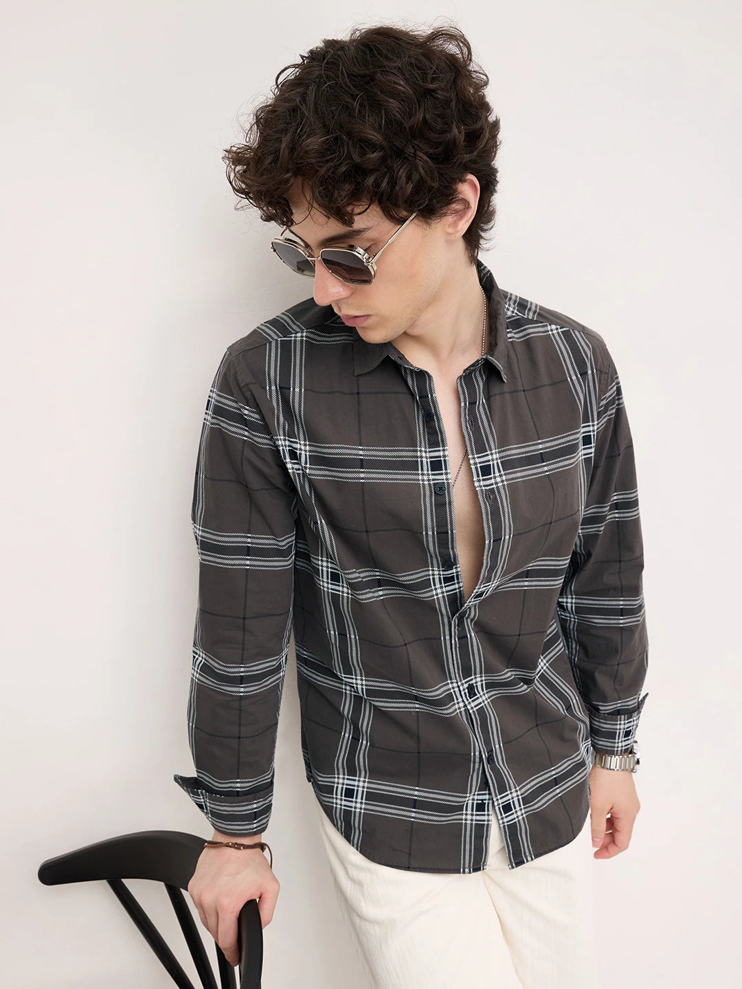 Ash Grey Everyday Plaid Checks Shirt