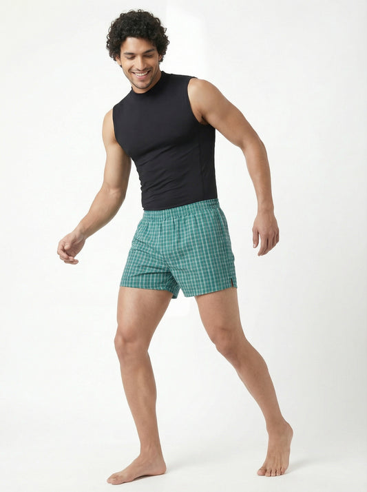 Shamrock Green Checks & Solid Navy Boxers