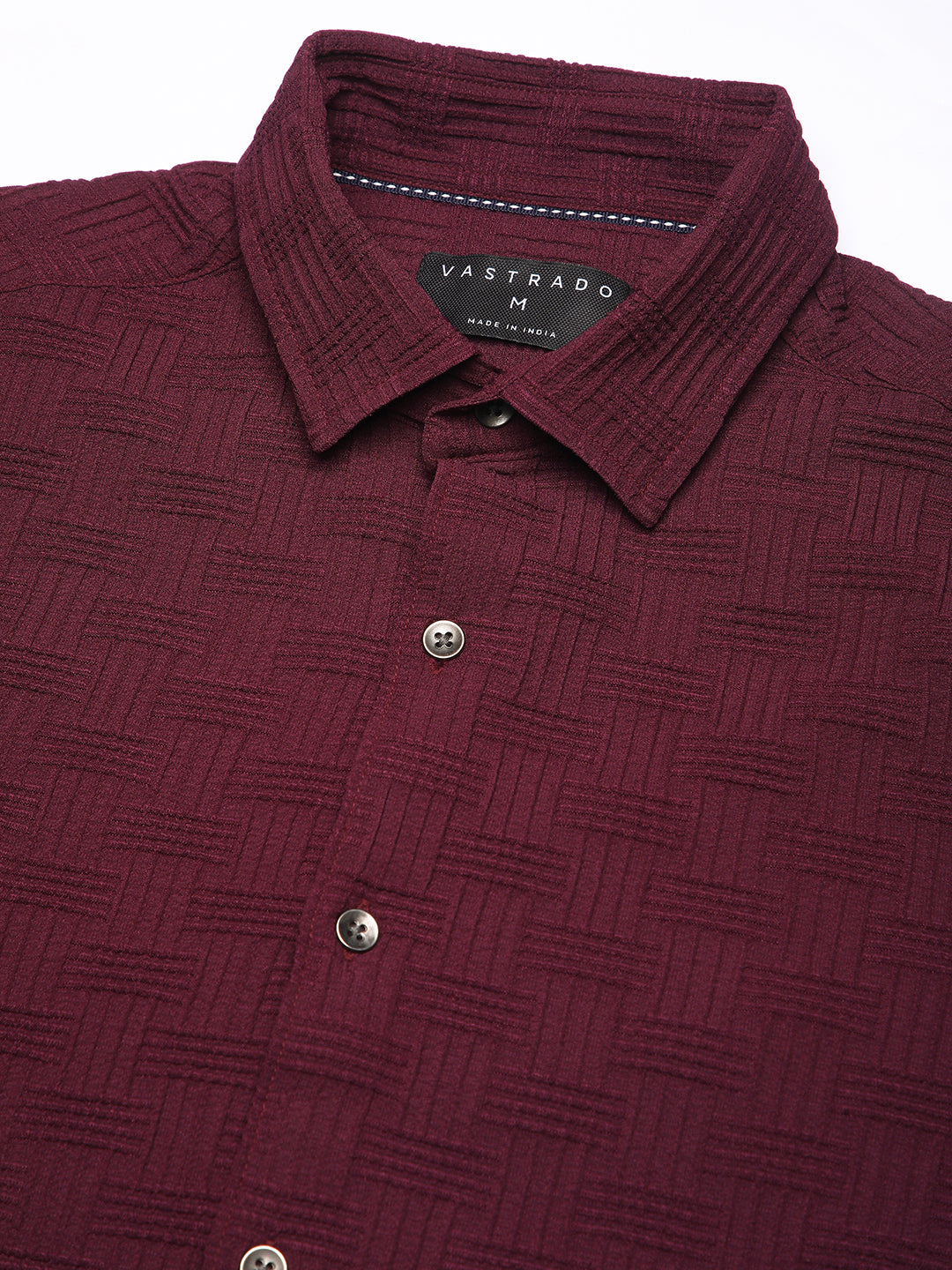 Wine Self Design Textured Shirt