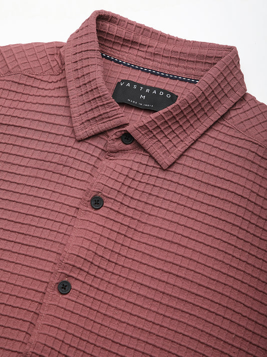 Vintage Maroon Tiny Box Checks Textured Emboss Shirt