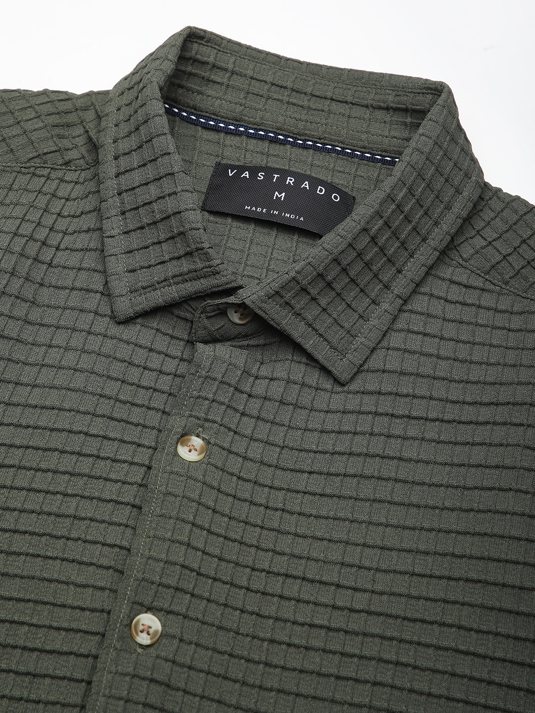 Olive Tiny Box Checks Emboss Textured Shirt