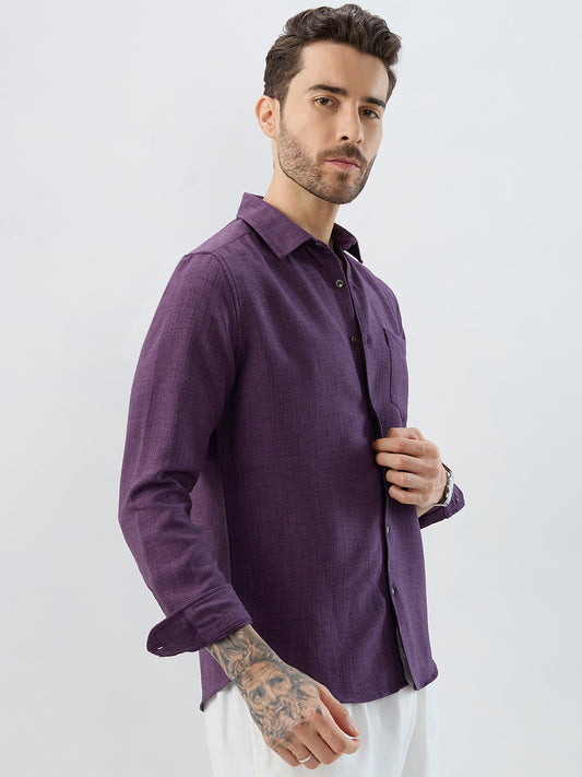 Opulent Dark Wine Slub Textured Shirt