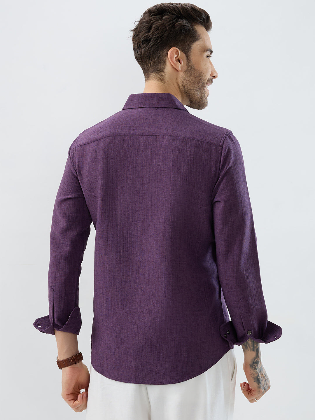Opulent Dark Wine Slub Textured Shirt