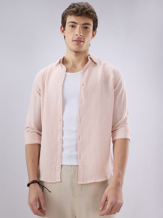 Pale Pink Linear Loom Crinkled Shirt