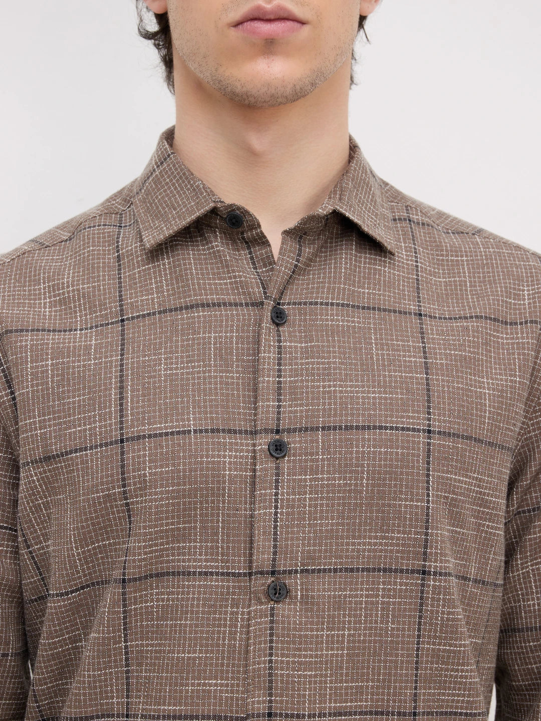 Russet Brown Contrast Windowpane Checks Shirt