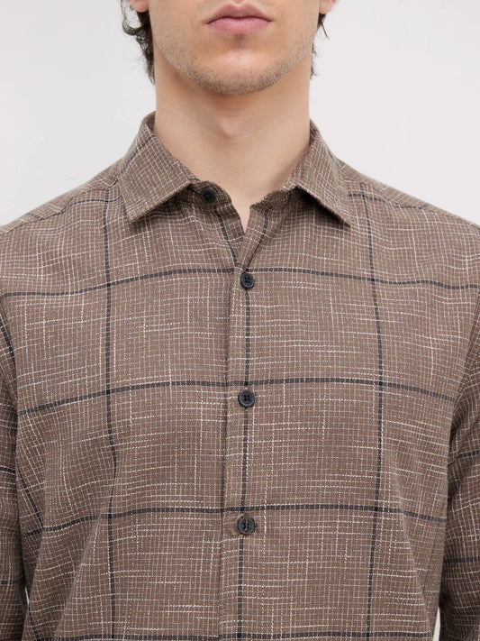 Russet Brown Contrast Windowpane Checks Shirt