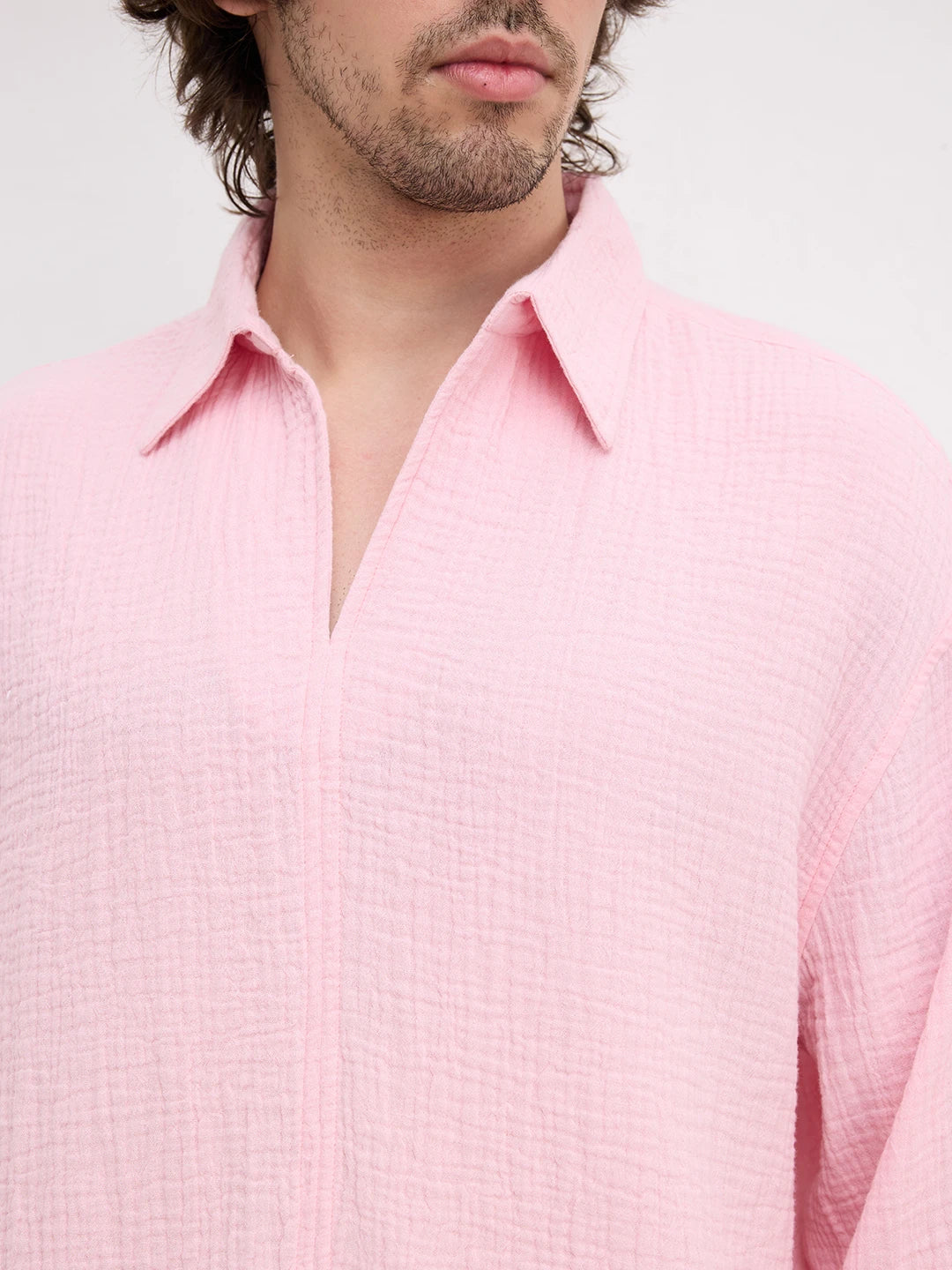 Sakura Pink Double Cloth Center Seam Oversized Polo Shirt