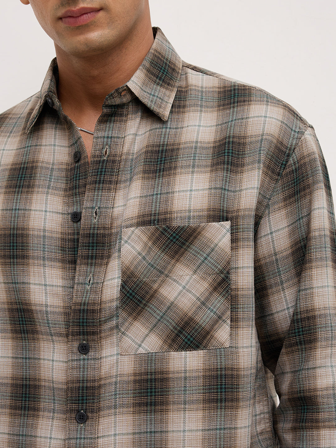 Shadow Grid Checks Multi Weave Boxy Fit Crop Shirt