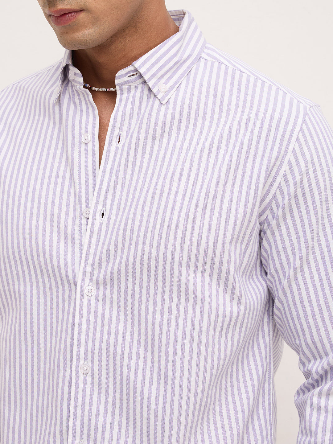 Soft Purple Oxford Candy Striped Button-Down Shirt