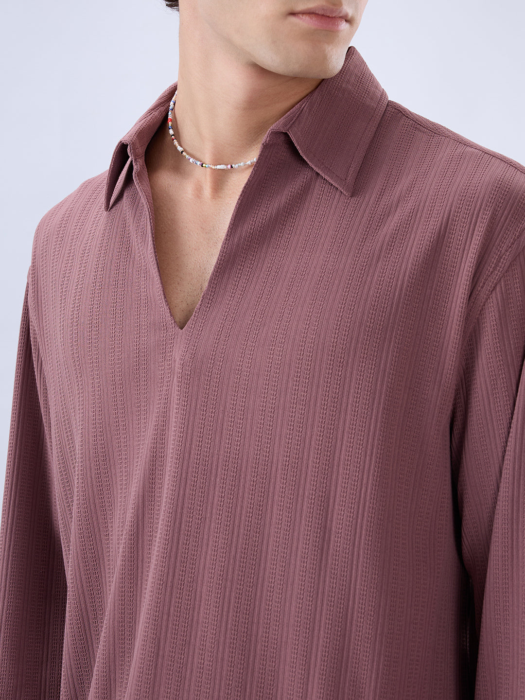 Heather Purple Fine Weave Oversized Knitted Polo Shirt