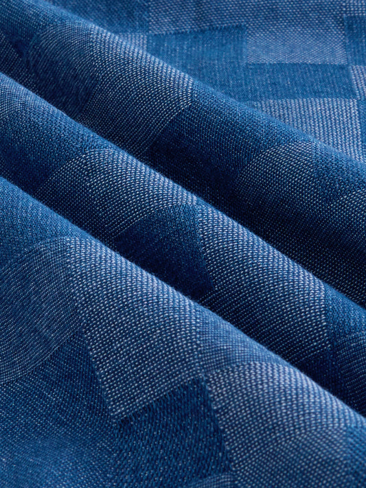 Elegant Denim Patch Block Checks Boxy Fit Crop Shirt