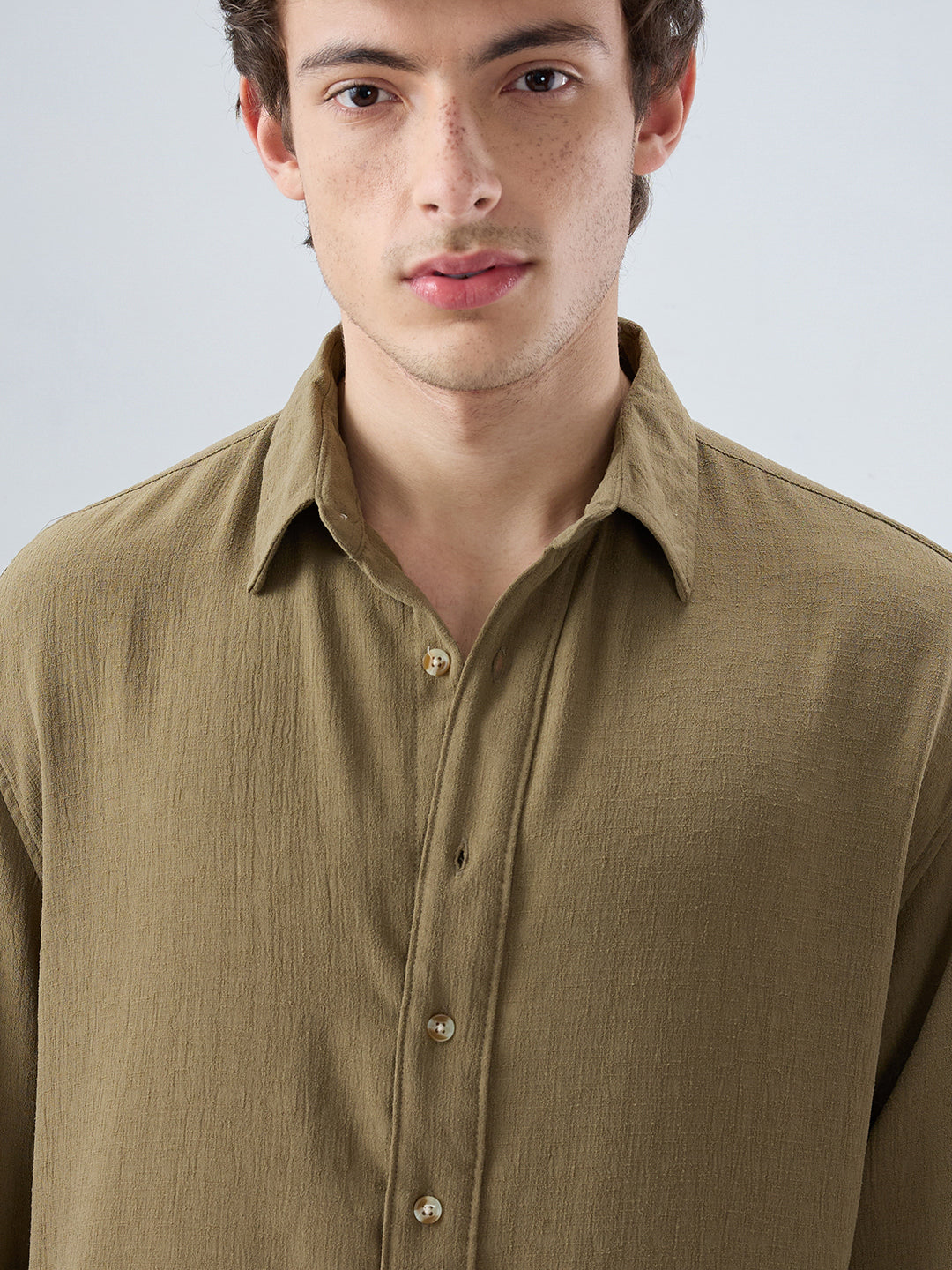 Pickle Olive Textured Boxy Fit Crop Shirt