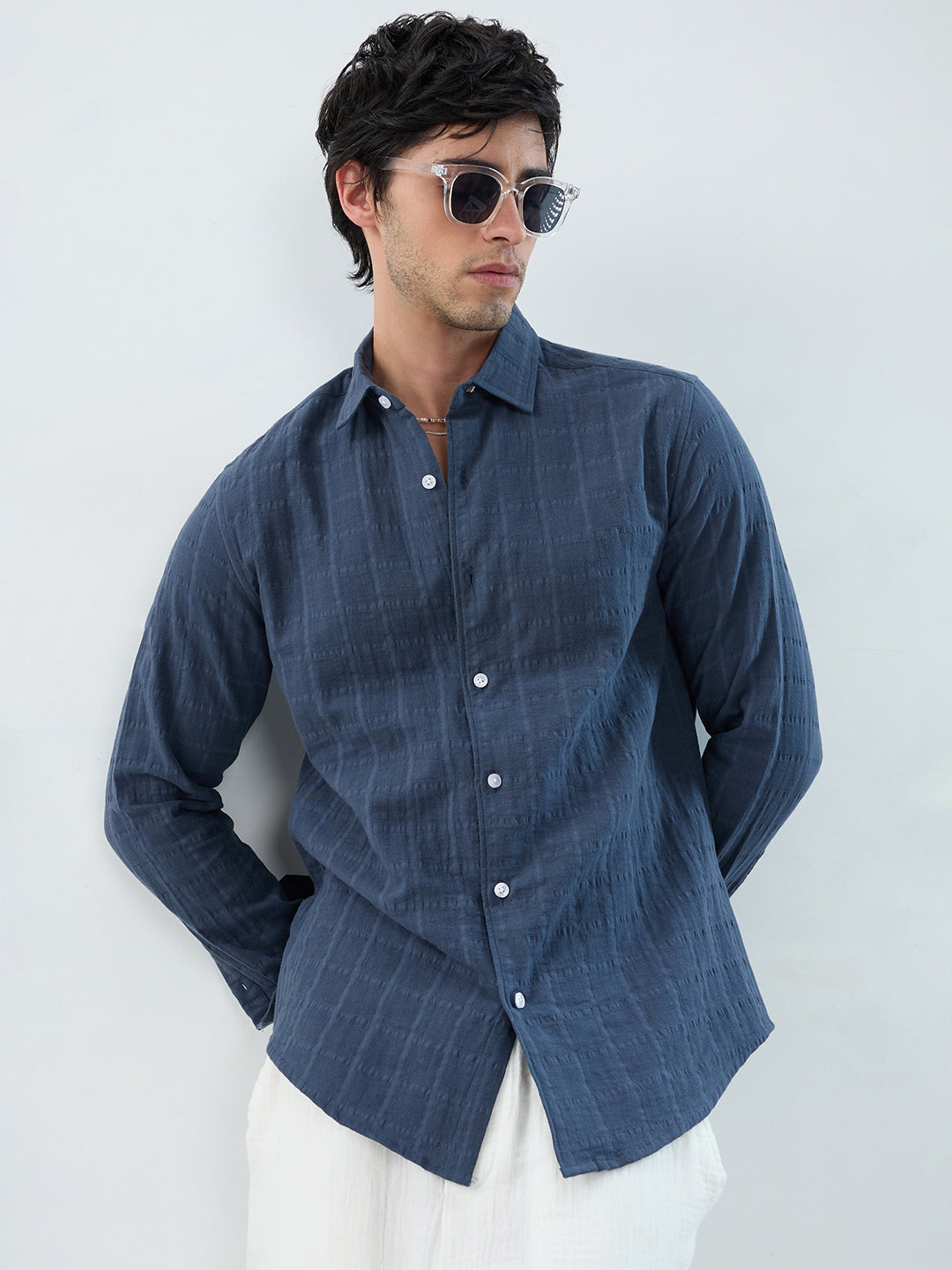 Spruce Blue Double Cloth Checks Shirt
