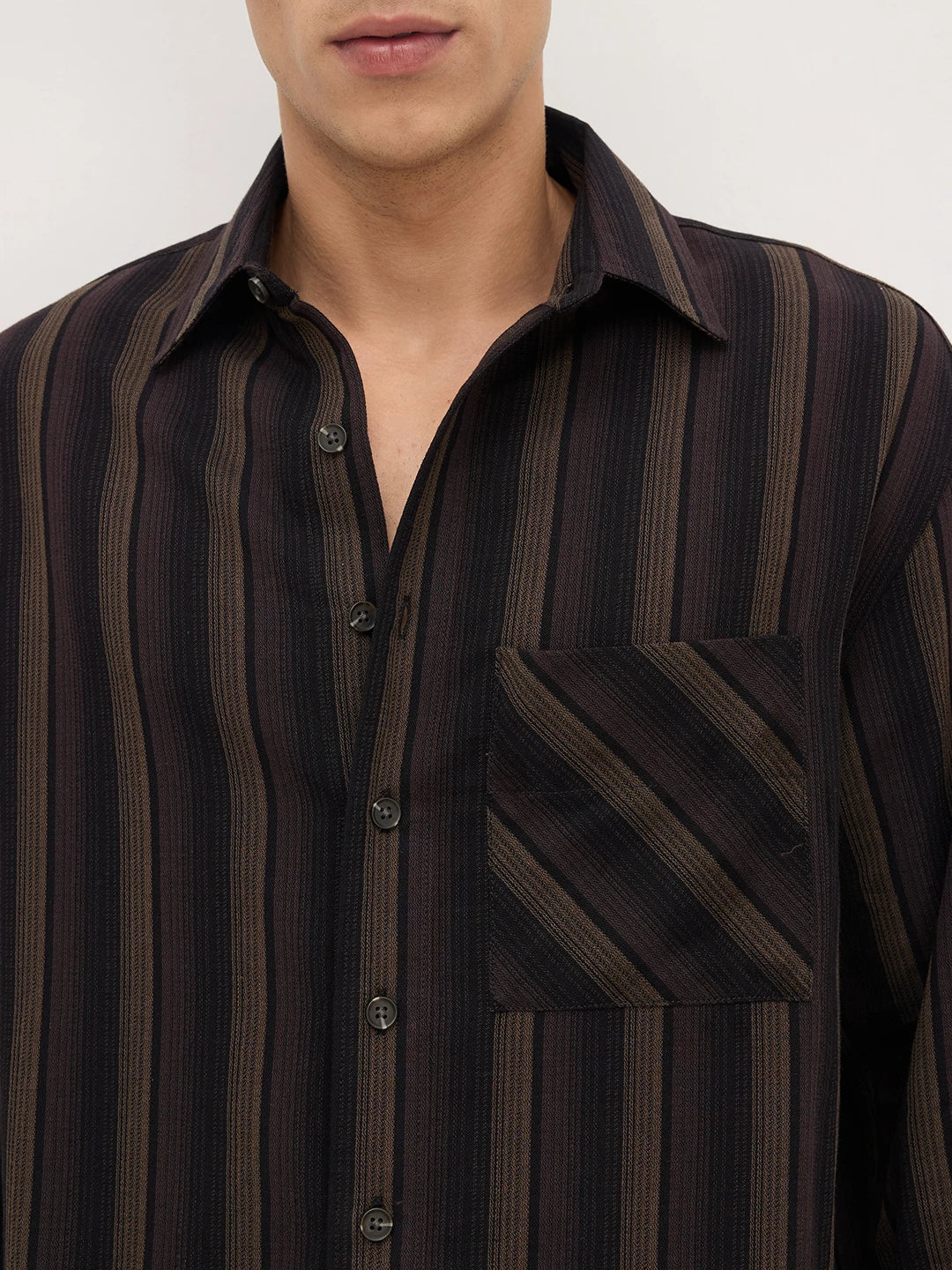 Twilight Brown Multi-Striped Boxy Fit Crop Shirt