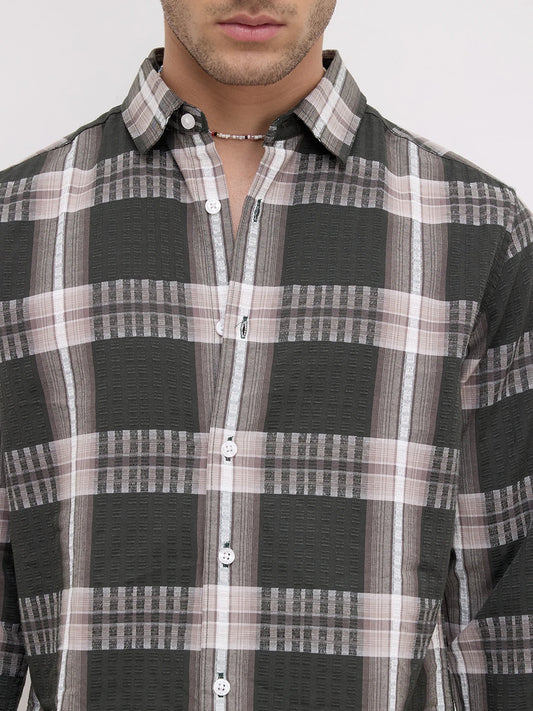 Forest Green Soft Textured Checks Shirt