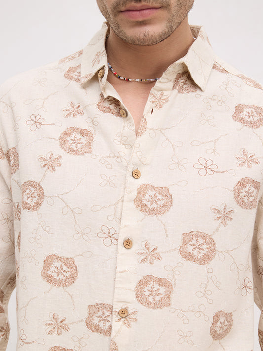 Intricate Soft Beige & Brown Botanical Bloom Shirt