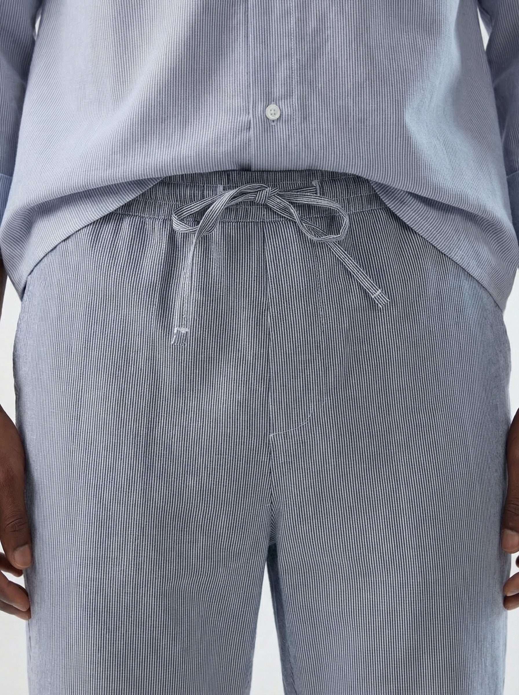 Blue & White Hairline Striped Straight-Fit Trousers