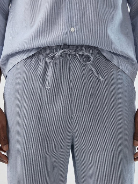 Blue & White Hairline Striped Straight-Fit Trousers