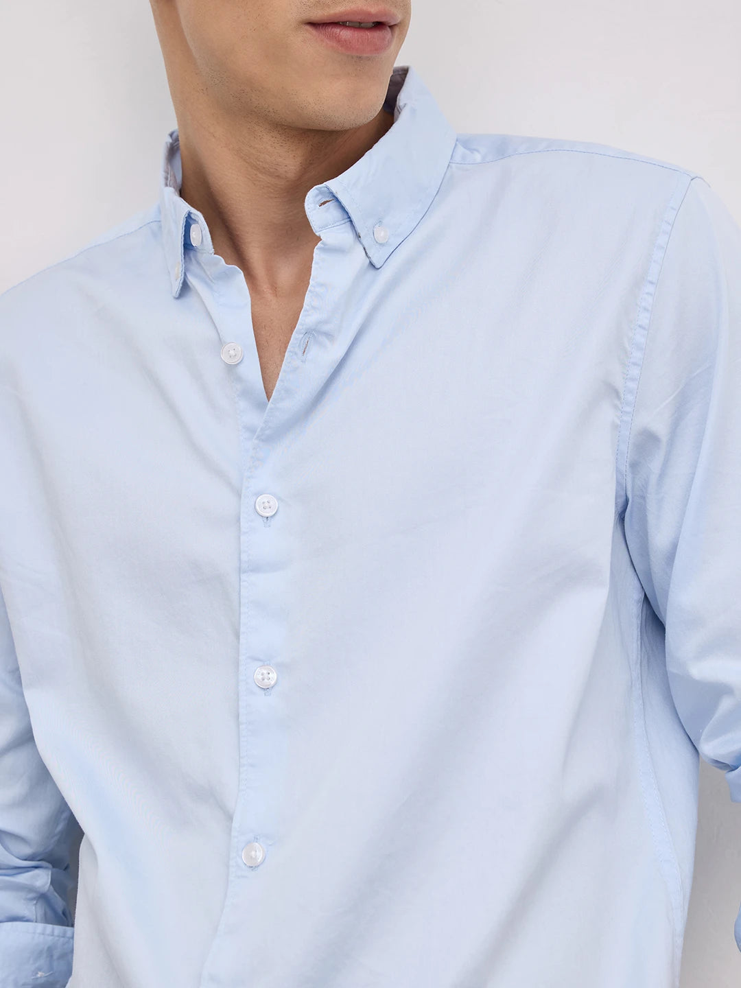 Bluemist Button-Down Collar Satin Shirt