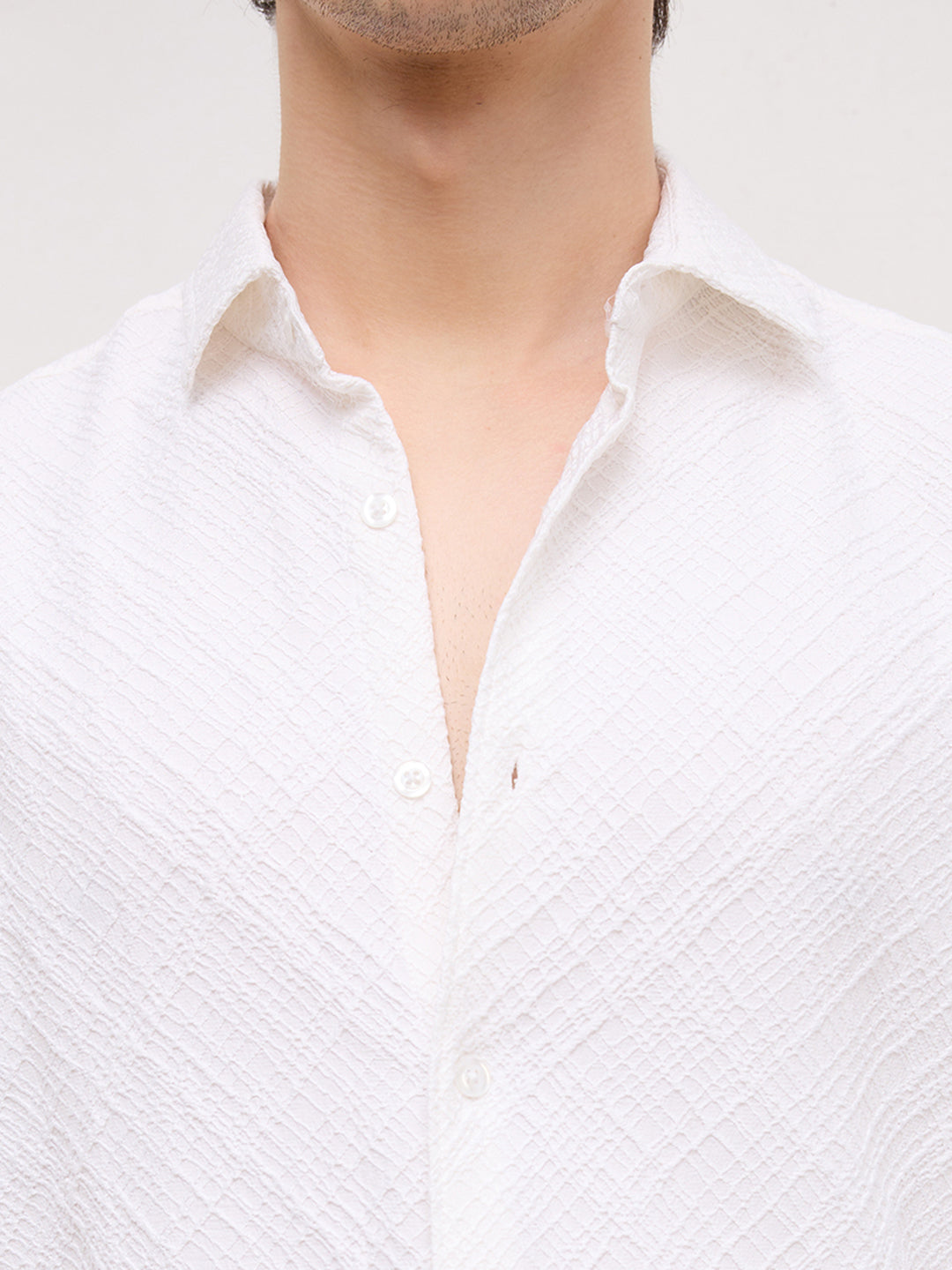 White Diamond Lattice Weave Textured Shirt